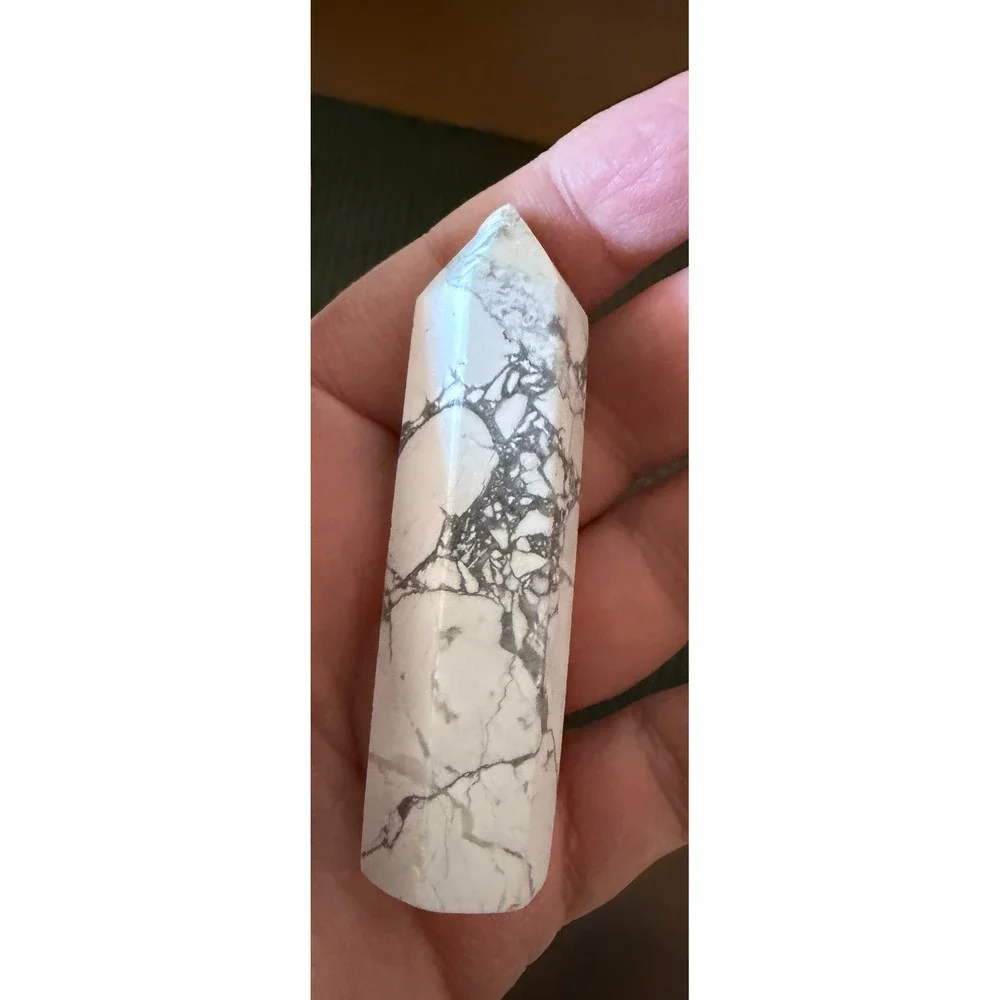 White Howlite Crystal Point Tower Obelisk White Excellent Polished